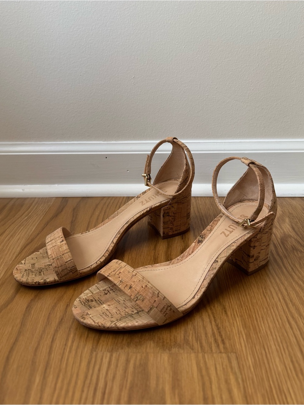 Schultz Cork Women's Sandal Block Heels, Ankle Strap Open Toe, Size 9